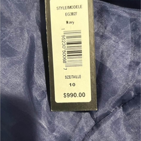 Badgley Mischka Midnight Blue Sheer Sleeve Gown - Picture 8 of 11